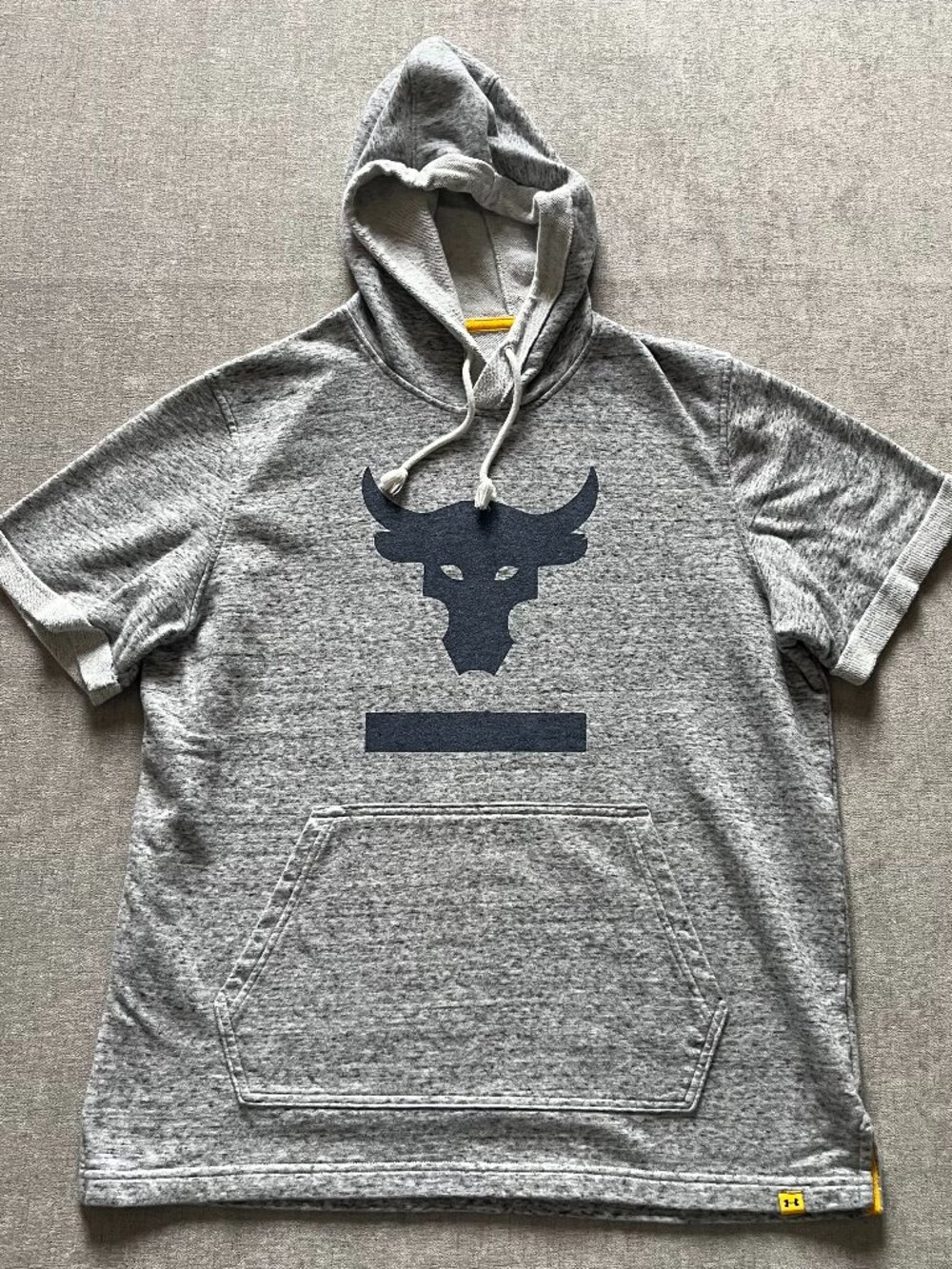 Under Armour Project Rock Short Sleeve Hoodie Men Large Gray Cotton Blend Gym